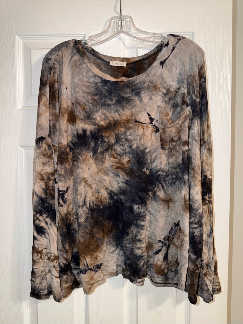 Cotton Bleu Plus Size 1X Tie Dye Long Sleeve Scoop Neck Pocket Tee Shirt